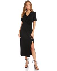 Karen Kane Faux Wrap Jersey Midi Dress in Black | Lyst