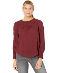 Ella Moon Womens Pilar Ruffle Collar Gathered Panel Long Smocked Cuff Top