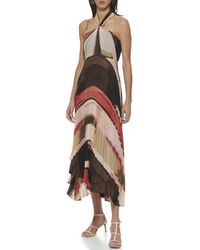 DKNY - Sleeveless Print Chiffon Pleated Halter Dress - Lyst