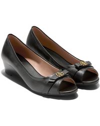 Cole Haan Emory Leather Bow Wedge Heels in Brown Lyst