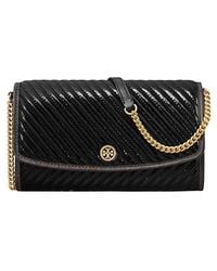 Tory Burch - Robinson Patent Puffy Quilted Chain Wallet Cross Body Handbags, Chain/ Tone/Leather - Lyst