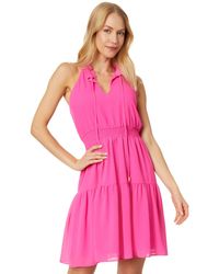 Vince Camuto - Chiffon Ruffle Neck Halter Fit-and-flare Dress With Smocked Waist - Lyst