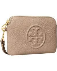 Tory Burch Leather Perry Bombe Wristlet in Black | Lyst