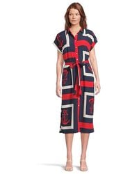 Ralph Lauren - Anchor-Print Belted Crepe Shirtdress Dress, Polyester - Lyst