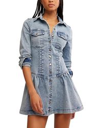 Free People - Roadhouse Mini Dress Xs 0-2) Cotton/Denim/Elastane - Lyst