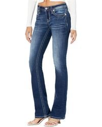 Miss Me Feather Embroidered Mid Boot Jeans In Medium Blue
