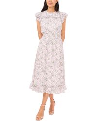 Cece - Printed Smocked Waist Midi Dress - Lyst