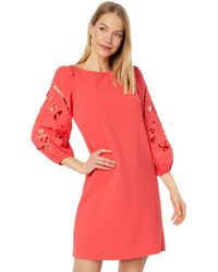 Vince Camuto - 3/4 Sleeve Signature Crepe Shift Dress With Embroidered Cutout - Lyst