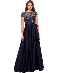 Xscape Embroidered Cap Sleeve With Ballgown Skirt - Blue
