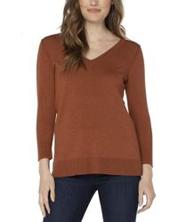 Liverpool Los Angeles - 3/4 Sleeve V-neck Sweater With Pique - Lyst