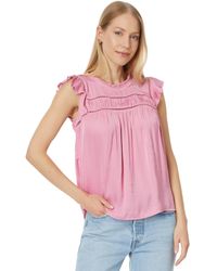 Liverpool Los Angeles - Flutter Sleeve Top With Trim Detail Textured Sateen - Lyst
