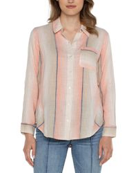 Liverpool Los Angeles - Button Front Shirt With 3/4 Sleeve Ombre Woven Stripe - Lyst