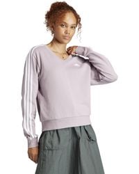 adidas - Essentials 3-stripes V-neck Sweatshirt - Lyst