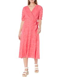 DKNY - Ruched Sleeve V-neck Faux Wrap - Lyst