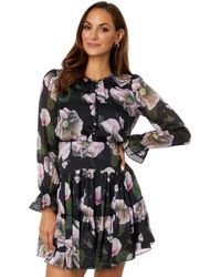 Ted Baker - Yassley Long Sleeve Button-up Tiered Mini Dress - Lyst