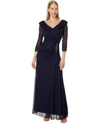 Alex Evenings - Long Mesh Dress With Portrait Collar And Embellished Hip Detail - Lyst