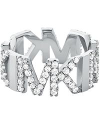 Michael Kors Platinum Plated Brass Monogram Ring - White