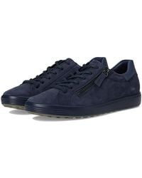 Ecco - Soft 7 Side Zip Lace Sneakers Shoes Marine Nubuck/Greystone Metallic, Leather - Lyst