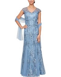 Alex Evenings - Long Embroidered Fit And Flare Gown - Lyst
