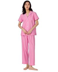 Ralph Lauren - Short Sleeve Notch Collar Cropped Pant Pj Set Pajama Sets Xl (Us 16-18) Cotton/Viscose - Lyst