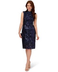 Adrianna Papell - Stretch Sequin Lace Mock Neck Cocktail Dress - Lyst