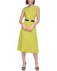Calvin Klein - Belted Polyester Midi Dress - Lyst