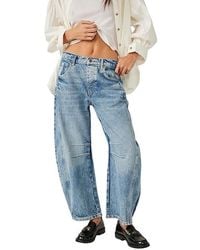 Free People - We The Free Good Luck Mid-Rise Barrel Jeans Clothing 31, Cotton/Denim/Lyocell - Lyst