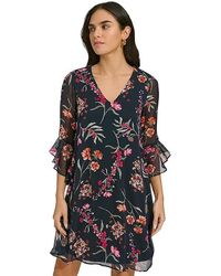 Calvin Klein - Short Chiffon Dress With Bell Sleeves ( Multi) Dress - Lyst
