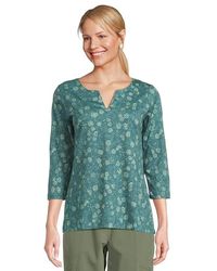 L.L. Bean - Pima Tops Split-Neck Tunic 3/4 Sleeve Print Clothing, Cotton - Lyst