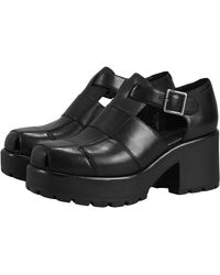 vagabond dioon black leather platform block heeled loafer