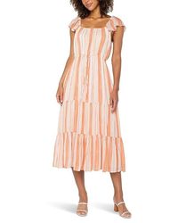 Liverpool Los Angeles - Flutter Sleeve Woven Maxi Dress With Cinched Waist Dress, Rayon - Lyst