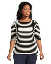 Ralph Lauren - Plus Size Striped Stretch Cotton Boatneck T-Shirts Clothing Lauren/Mascarpone Cream, Cotton/Elastane - Lyst