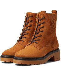 Tory Burch Leather Miller Mixed-materials Lug Sole Boot in Mid Tan 
