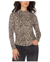 Liverpool Los Angeles - Long Sleeve Pleasted Mock Neck Knit Top With Shirring Clothing, Spandex/Viscose - Lyst