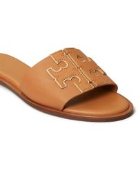 Tory Burch Leather Ines Slides in Brown,Gold Tone (Brown) - Save 