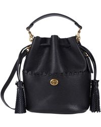 COACH Leather Lora Bucket Bag With Whipstitch Detail in Brass/Black (Black) - Lyst