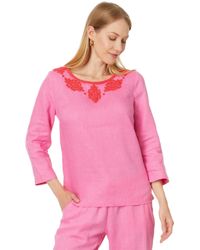 Lilly Pulitzer - Elyn Beaded 3/4 Sleeve Linen Top - Lyst