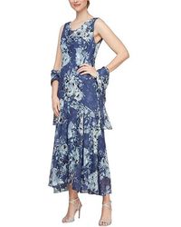 Alex Evenings - Tea Length Chiffon Burnout Dress (Wedgewood) Dress - Lyst
