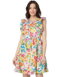 Maggy London - Cotton Poplin Floral Print Ruffle Sleeve Dress - Lyst