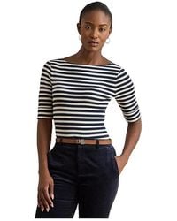 Ralph Lauren - Petite Striped Stretch Cotton Boatneck T-Shirts Clothing Lauren/Mascarpone Cream, Cotton/Elastane - Lyst