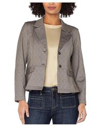Liverpool Los Angeles - Peplum Blazer Jacket Camel/Sand Stripe, Polyester/Rayon/Spandex - Lyst