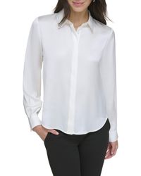 DKNY - Long Sleeve Shirt Collar Button Front With Contrast Stitch - Lyst