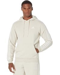 adidas Essentials Fleece 3-stripes Pullover Hoodie - White
