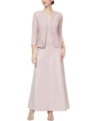 Alex Evenings - Long Mock Jacket Dress With Open Jacket, Scoop Neck Bodice And Scallop Detail - Lyst