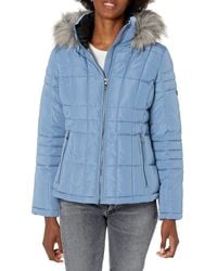 Calvin Klein Quilted Down Jacket With Removable Faux Fur Trimmed Hood - Blue
