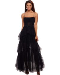 Betsy & Adam - Long Corset Tiered Mesh Illusion Gown - Lyst