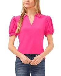 Cece - Short Sleeves Split Neck Collared Top Clothing, Polyester/Spandex - Lyst