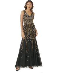 Adrianna Papell - V-neck Fully Beaded Long Gown - Lyst