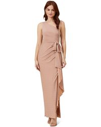 Adrianna Papell - Long Stretch Metallic Knit One Shoulder Cascade Side Draped Gown - Lyst