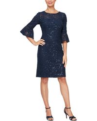 Alex Evenings - Short Corded Lace Sheath Dress With Illusion Neckline And Bell Sleeves - Lyst